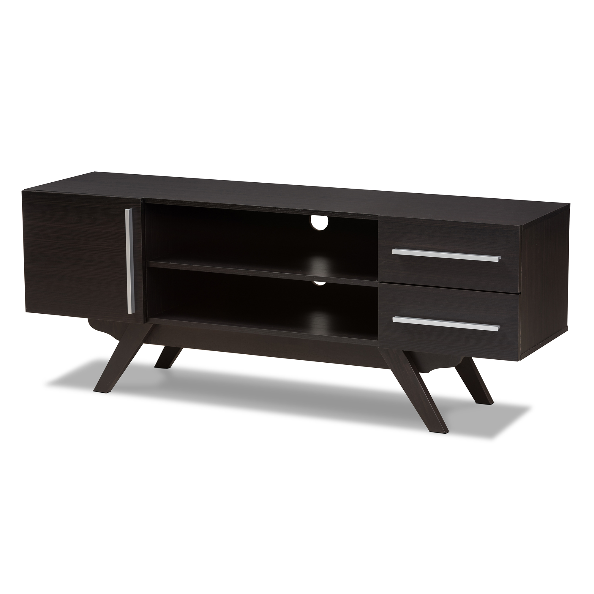 Baxton Studio Ashfield Mid-Century Modern Dark Brown Finished Wood TV Stand Affordable modern furniture in Chicago, classic living room furniture, modern tv stand, cheap tv stands